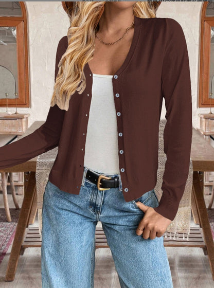 Gilet boutonné ample pour femme – Pull en maille décontracté couleur unie