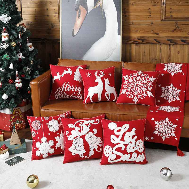 Housse de coussin de Noël motif renne – Taie d'oreiller brodée avec élan de dessin animé pour canapé et maison