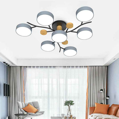 Plafonnier LED pour salon, style nordique, bois simple, coloris macaron