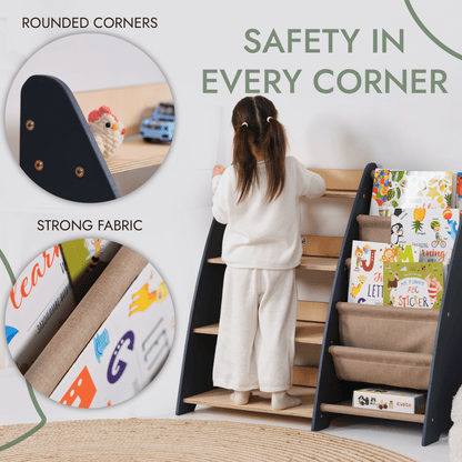 Étagère Montessori 2-en-1 pour Livres et Jouets