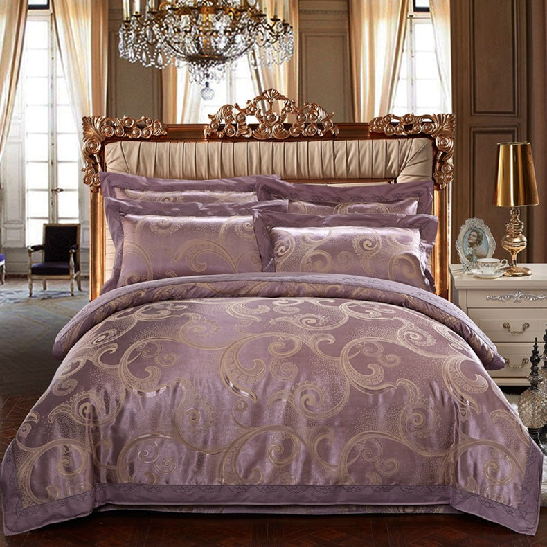 Parure de lit 4 pièces en jacquard de coton – Housse de couette et ensemble de draps à broderies florales pour mariage