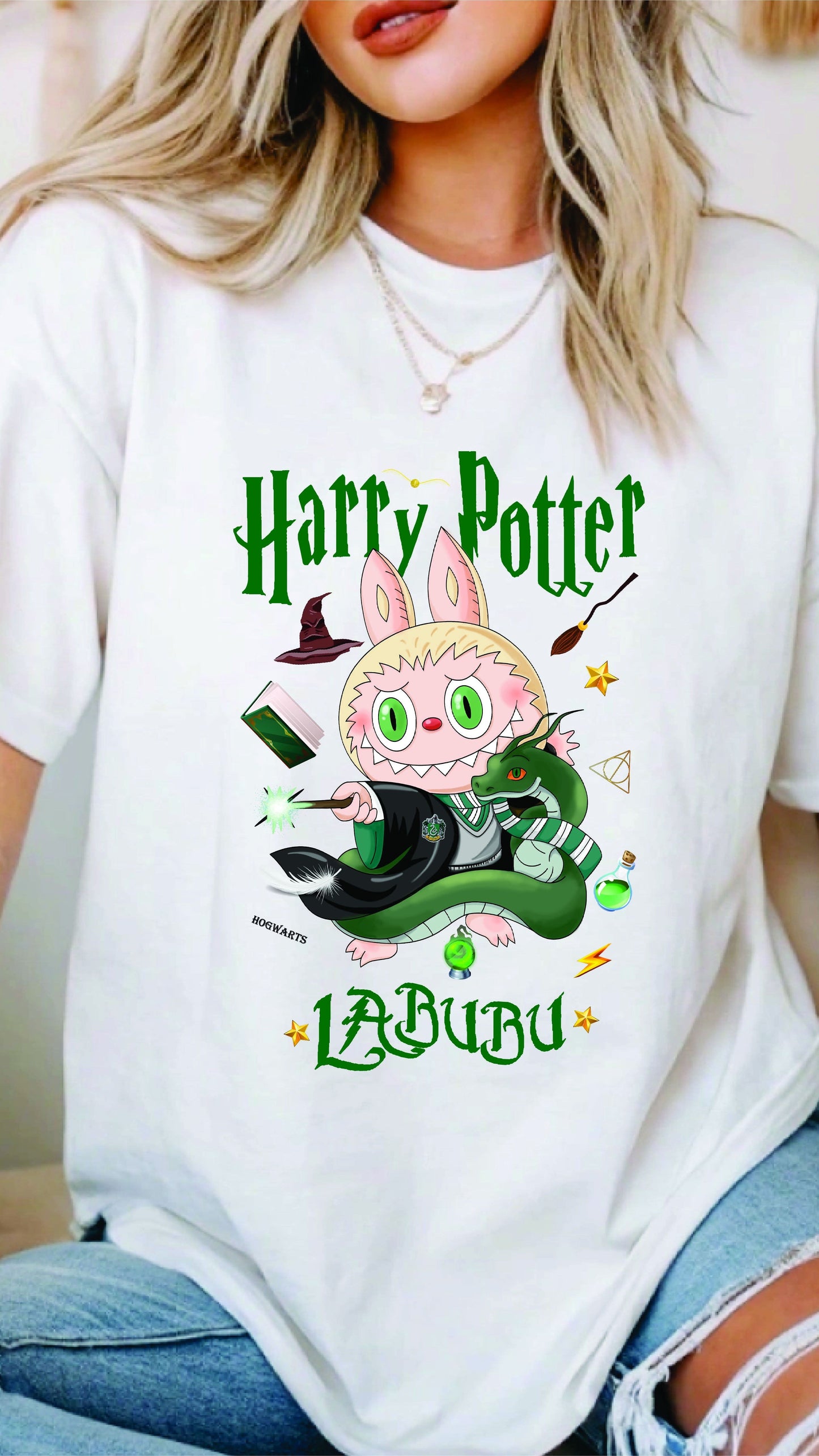[kid size] Harry Potter Labubu T-Shirt – Cute Wizard Graphic Tee, 100% Cotton
