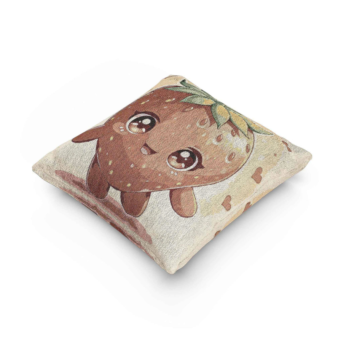 Oreiller décoratif tissé en forme de personnage fraise Kawaii