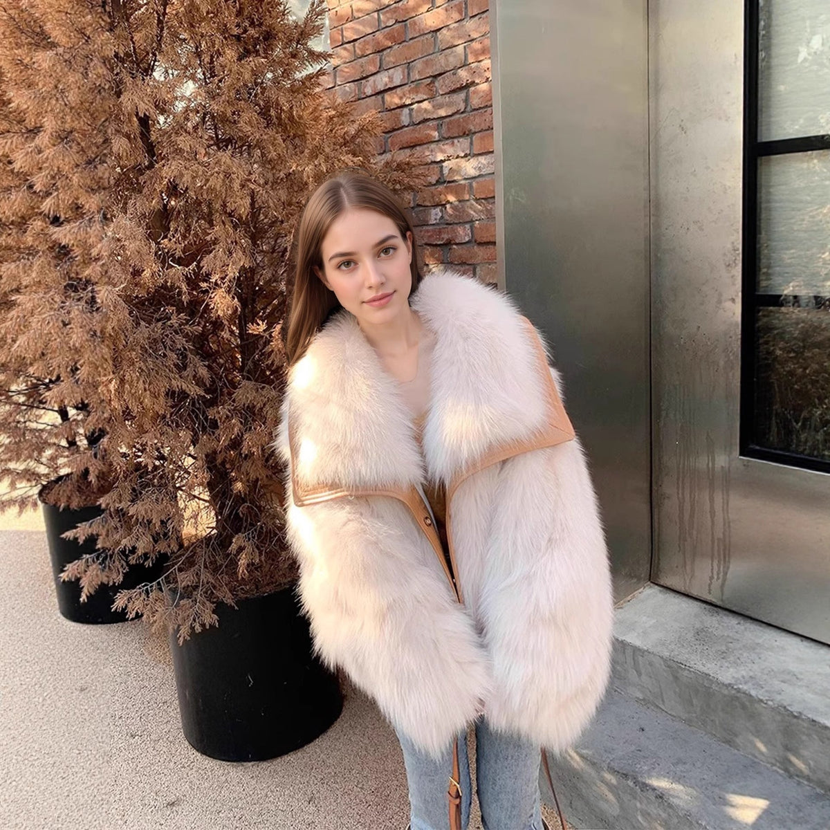 Manteau en fausse fourrure de renard style jeunesse pour femme – Veste d'hiver chaude et douce en peluche