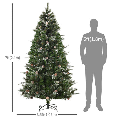 HOMCM 7FT Artificial Christmas Snow Pine Tree Holiday Home Xmas Decoration With Automatic Open, Pinecone, Green (Canada Delivery Only)