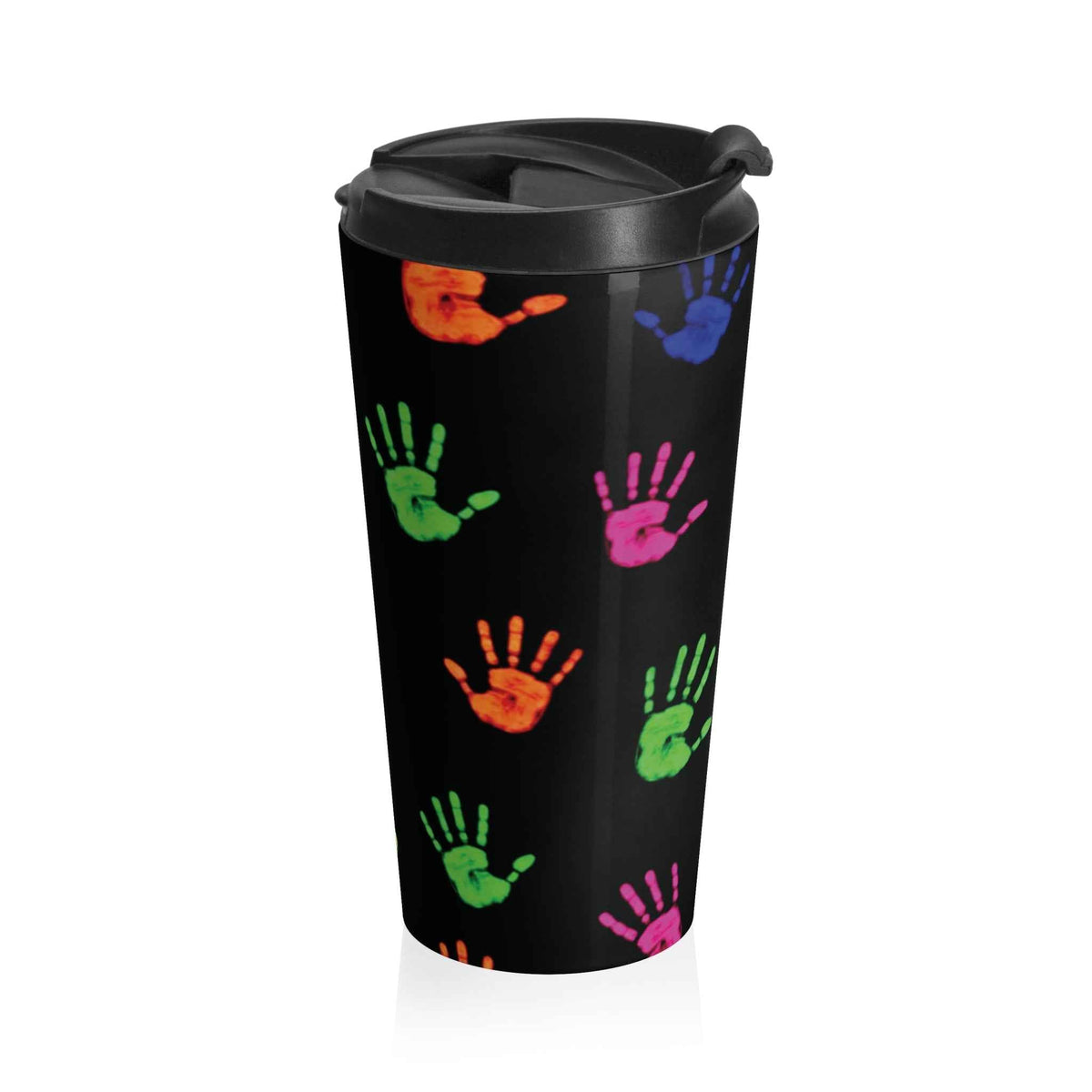 Mug de voyage — Gobelet isotherme en acier inoxydable à motif d'empreintes de mains colorées