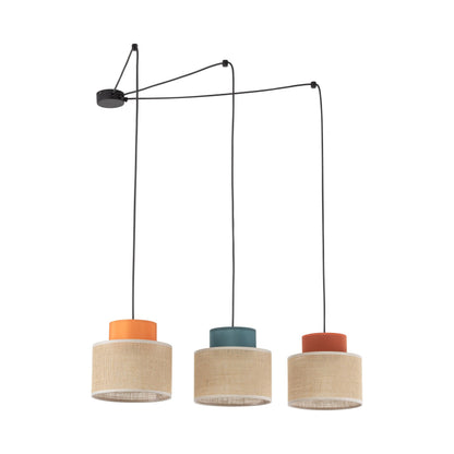 Suspension réglable 3 lumières en jute DUO pour table à manger et îlot de cuisine