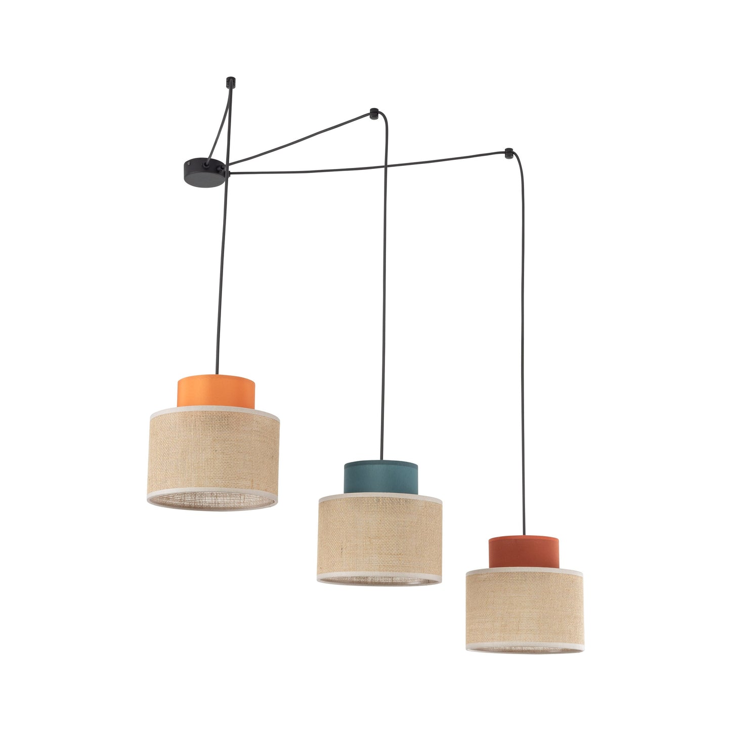Suspension réglable 3 lumières en jute DUO pour table à manger et îlot de cuisine