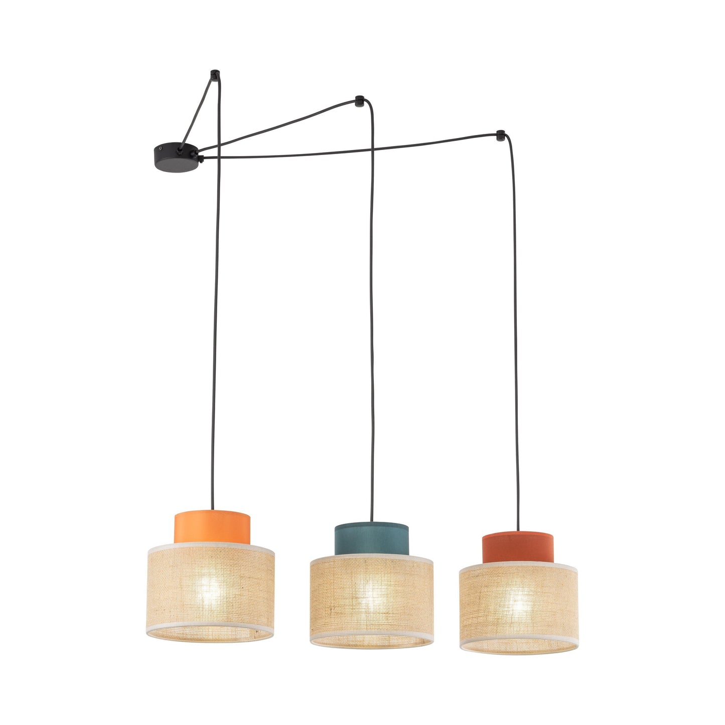 Suspension réglable 3 lumières en jute DUO pour table à manger et îlot de cuisine