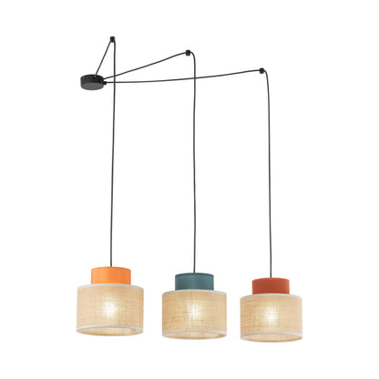 Suspension réglable 3 lumières en jute DUO pour table à manger et îlot de cuisine