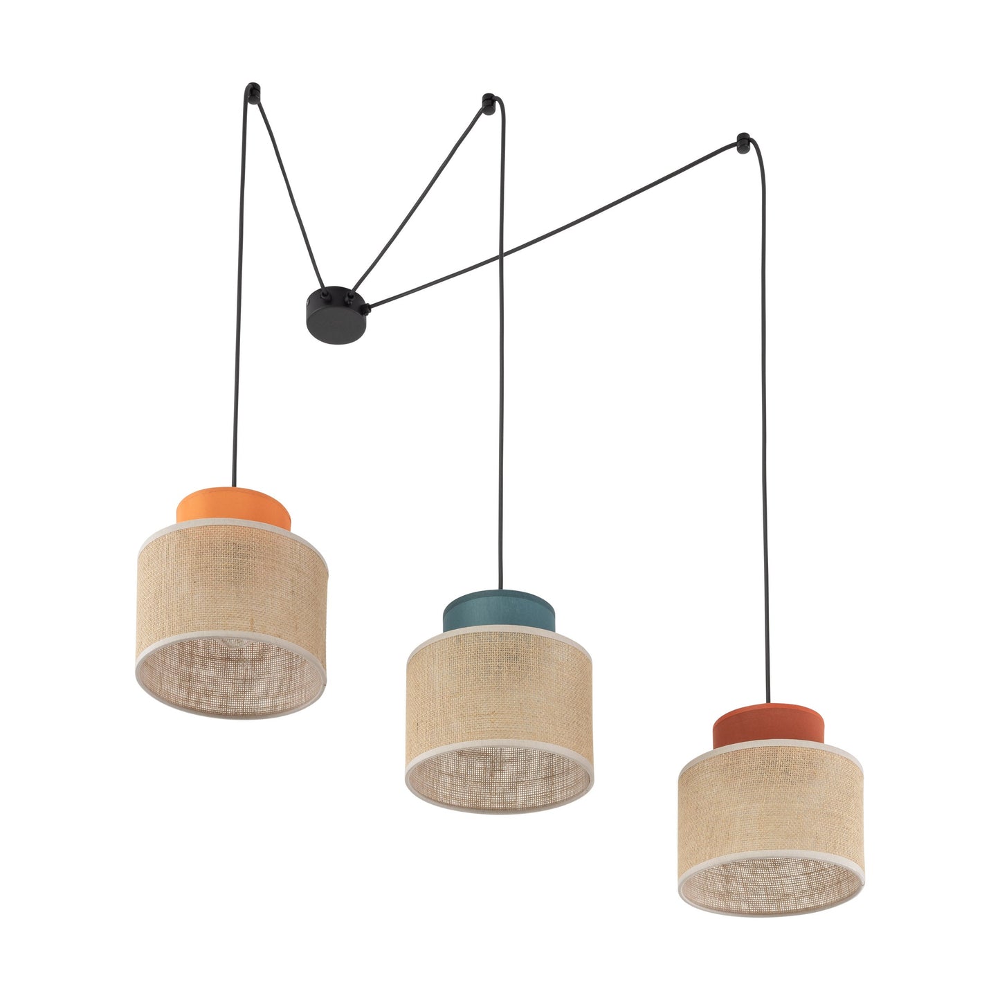 Suspension réglable 3 lumières en jute DUO pour table à manger et îlot de cuisine