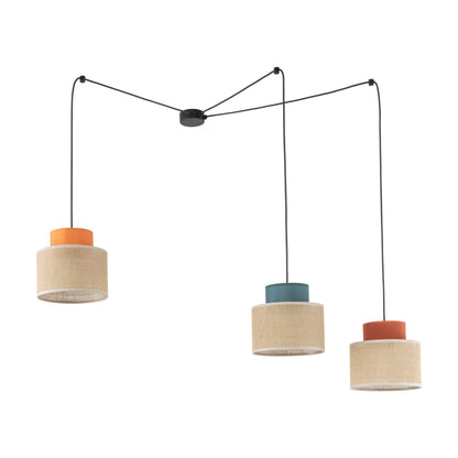 Suspension réglable 3 lumières en jute DUO pour table à manger et îlot de cuisine
