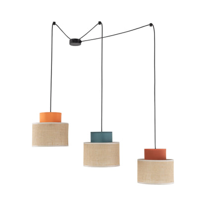 Suspension réglable 3 lumières en jute DUO pour table à manger et îlot de cuisine