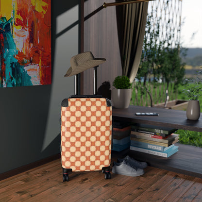 Valise cabine à damier rétro — Bagage de voyage orange vintage