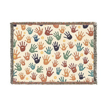 Handprint Pattern Woven Blanket – Colorful Boho Throw for Kids & Home Décor