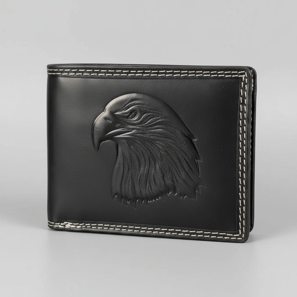Portefeuille Bifold en cuir de vache pour homme avec aigle en relief