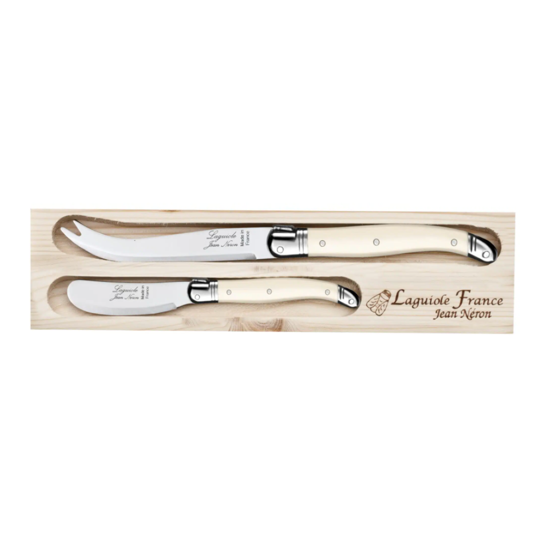 Laguiole Cheese Knife Duo, Off-White Handle