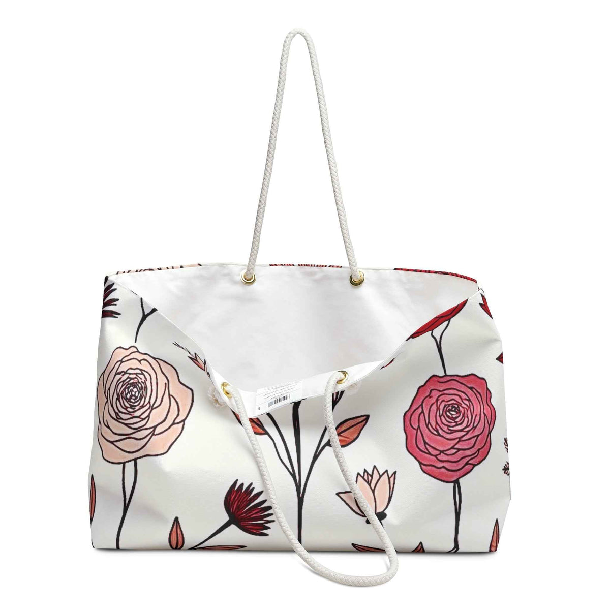 Sac de voyage fleuri | Sac fourre-tout de voyage dessiné à la main Rouge Blush | Cadeau pour maman