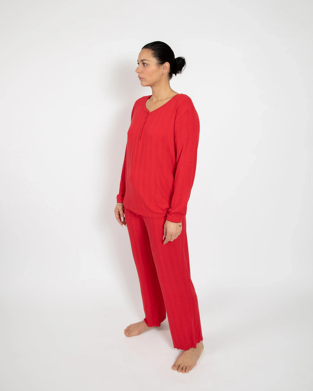 Pyjama long rouge pour femme
