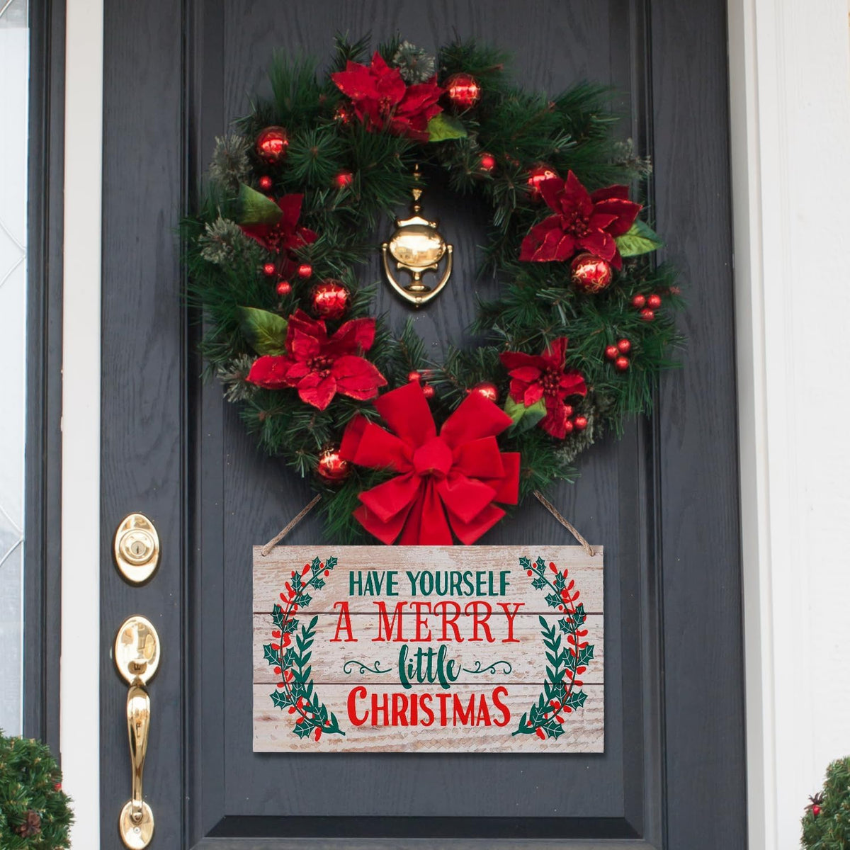 Merry Christmas Wooden Door Hanging Sign 11.8 × 7.1 in – Holiday Home & Office Decor (Canada Delivery Only)