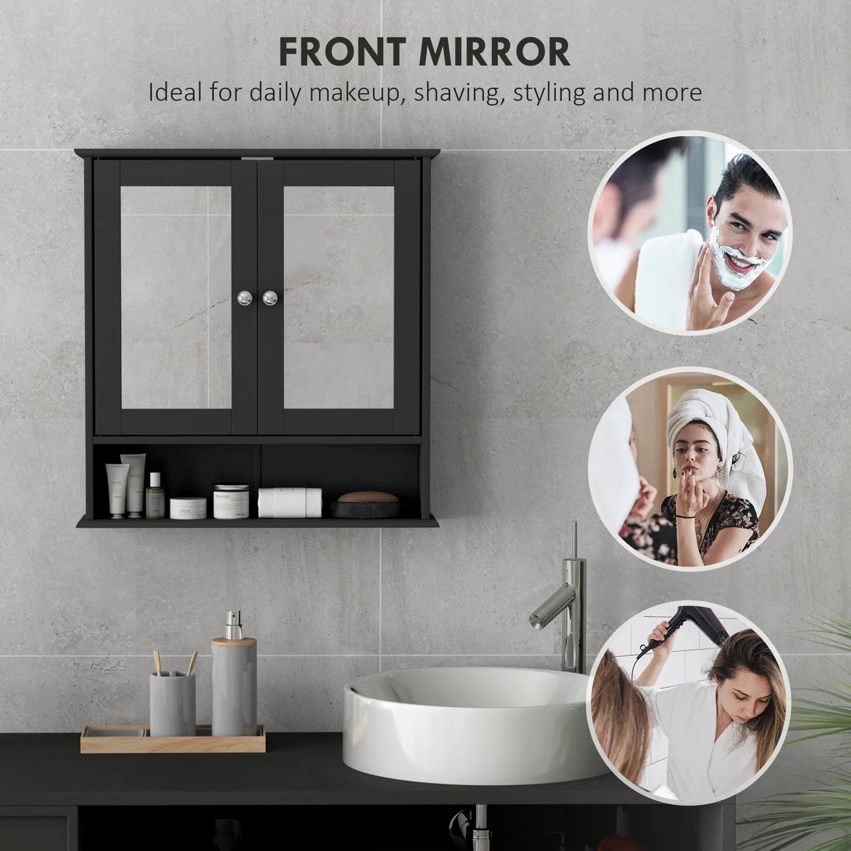 Black Bathroom Medicine Cabinet with Mirror – Wall-Mounted Double-Door Storage Cabinet (United States & Canada Delivery Only)