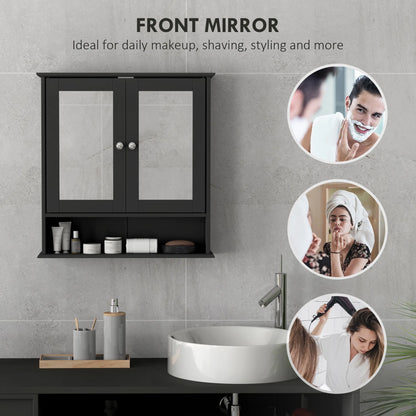 Black Bathroom Medicine Cabinet with Mirror – Wall-Mounted Double-Door Storage Cabinet (United States & Canada Delivery Only)