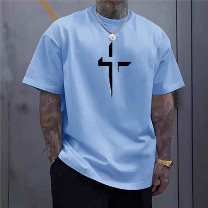Haut décontracté à manches courtes pour homme, style streetwear, coupe ample, imprimé croix, design créatif