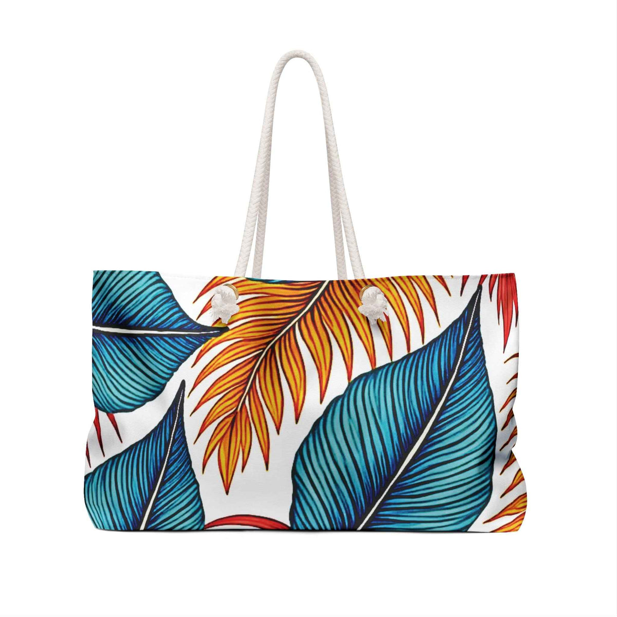 Sac de voyage à motif feuilles tropicales | Palmier bleu sarcelle orange, grand cabas