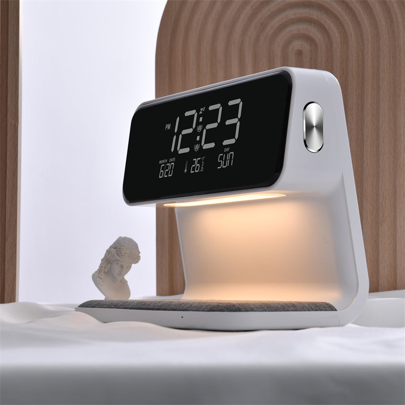 Lampe de Chevet Créative 3 en 1, Charge sans Fil, Écran LCD, Réveil, Chargeur de Téléphone sans Fil