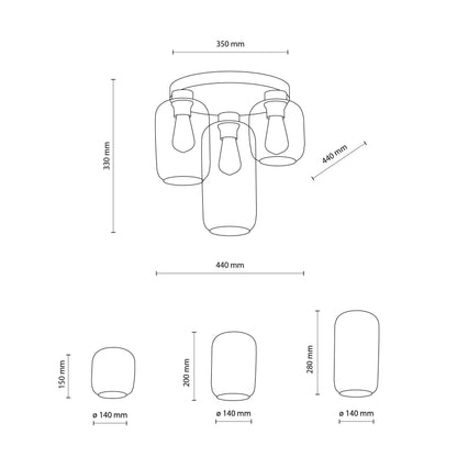 Plafonnier à 3 ampoules de style moderne du milieu du siècle MARCO pour salon, cuisine et salle à manger