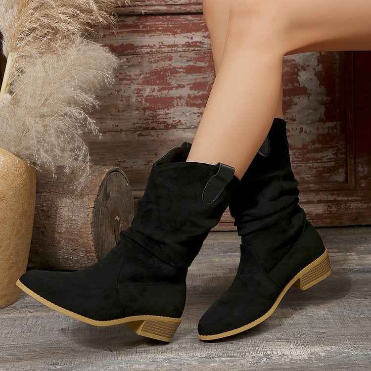 Bottines en daim à bout pointu pour femme – Bottines ajourées en polyuréthane avec semelle en caoutchouc