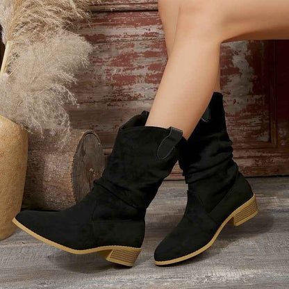 Bottines en daim à bout pointu pour femme – Bottines ajourées en polyuréthane avec semelle en caoutchouc