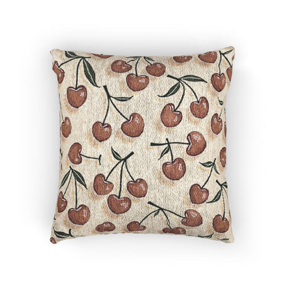 Coussin décoratif tissé à motif cerise – Style rustique de ferme