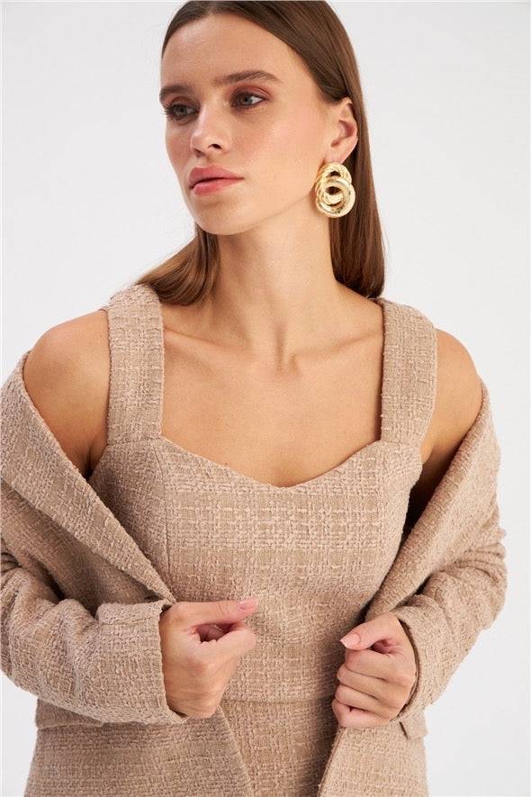Chemisier court en tweed à bretelles - Beige