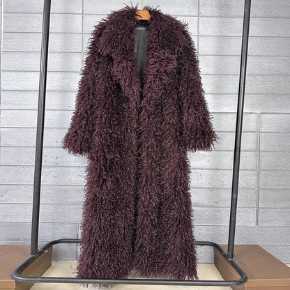 Women's Elongated Faux Fur Coat with Tailored Lapel
