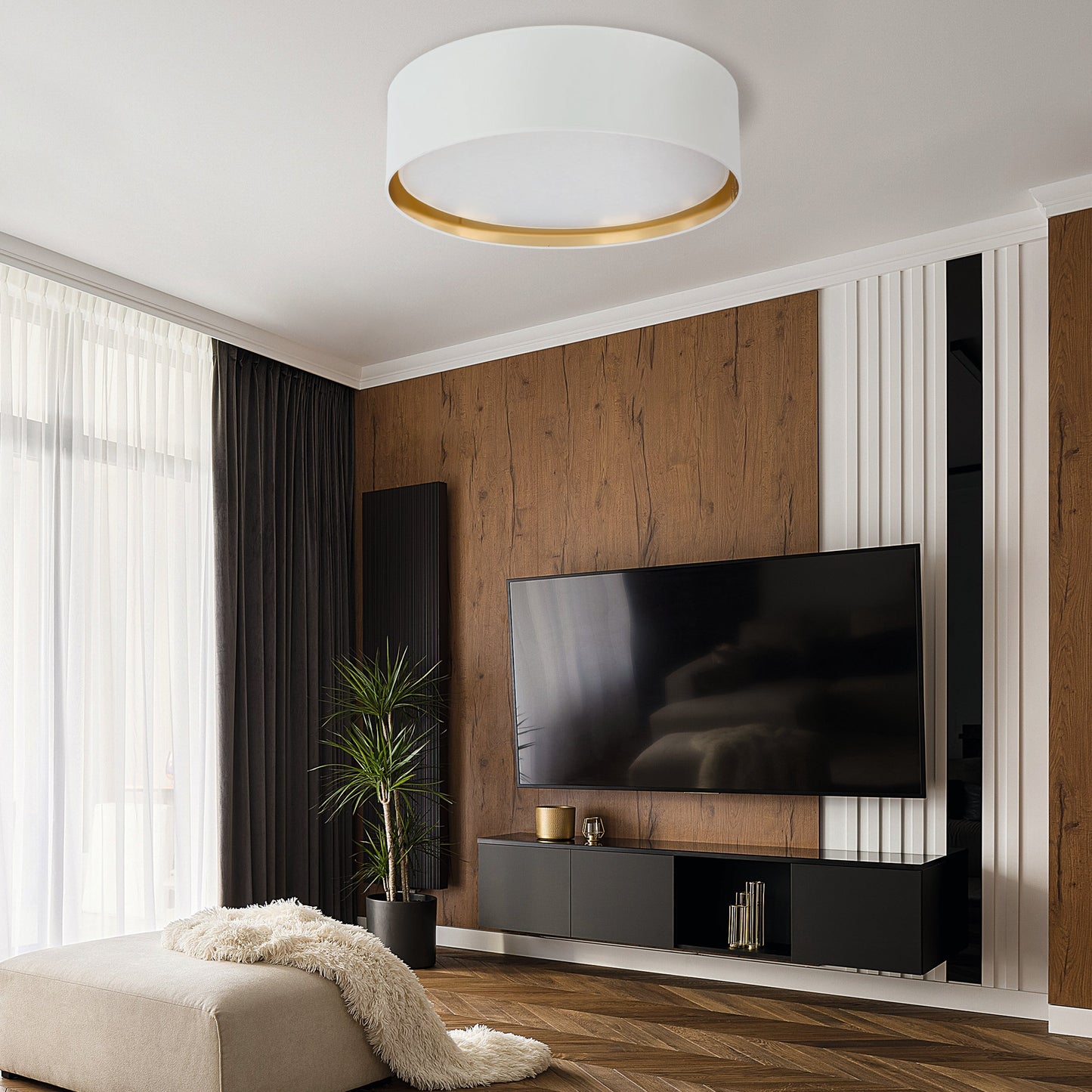 Plafonnier Bilbao doré en tissu pour chambre, couloir et salon