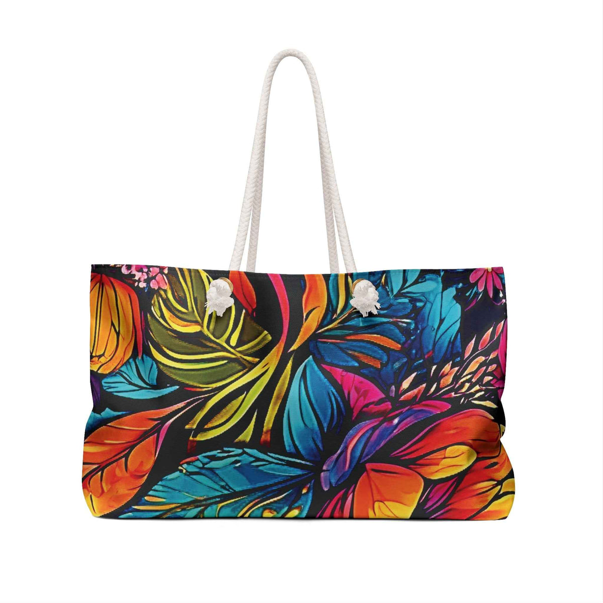 Sac de voyage grand format à illustration florale éclatante | Grand cabas à fleurs tropicales colorées