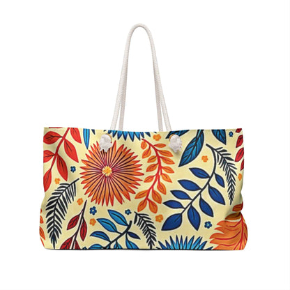 Sac de voyage à motif floral coloré | Grand fourre-tout à fleurs et feuilles de style bohème