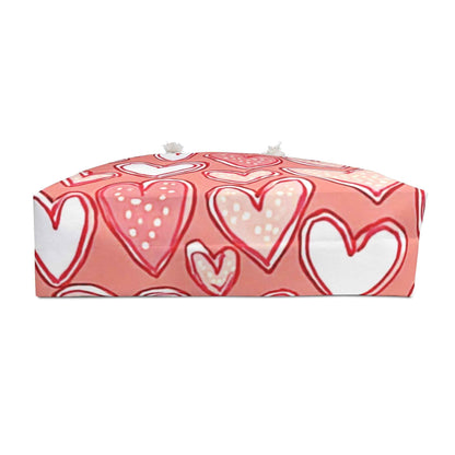 Sac de voyage à cœurs roses dessinés à la main | Cabas à motif Saint-Valentin | Sac maman nomade | Sac maman de tous les jours | Grand sac de plage