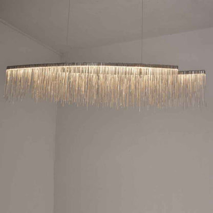 Lustre minimaliste personnalisé – Suspension moderne en aluminium argenté avec design à pampilles pour salle à manger et salon