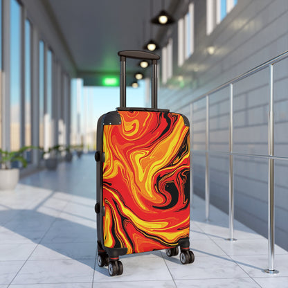 Valise cabine marbre ardent — Bagage tourbillonnant rouge et jaune audacieux