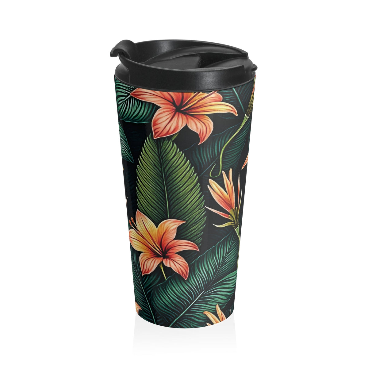 Mug de voyage Lys orange tropical | Gobelet isotherme floral en acier inoxydable