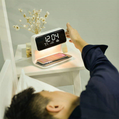 Lampe de Chevet Créative 3 en 1, Charge sans Fil, Écran LCD, Réveil, Chargeur de Téléphone sans Fil