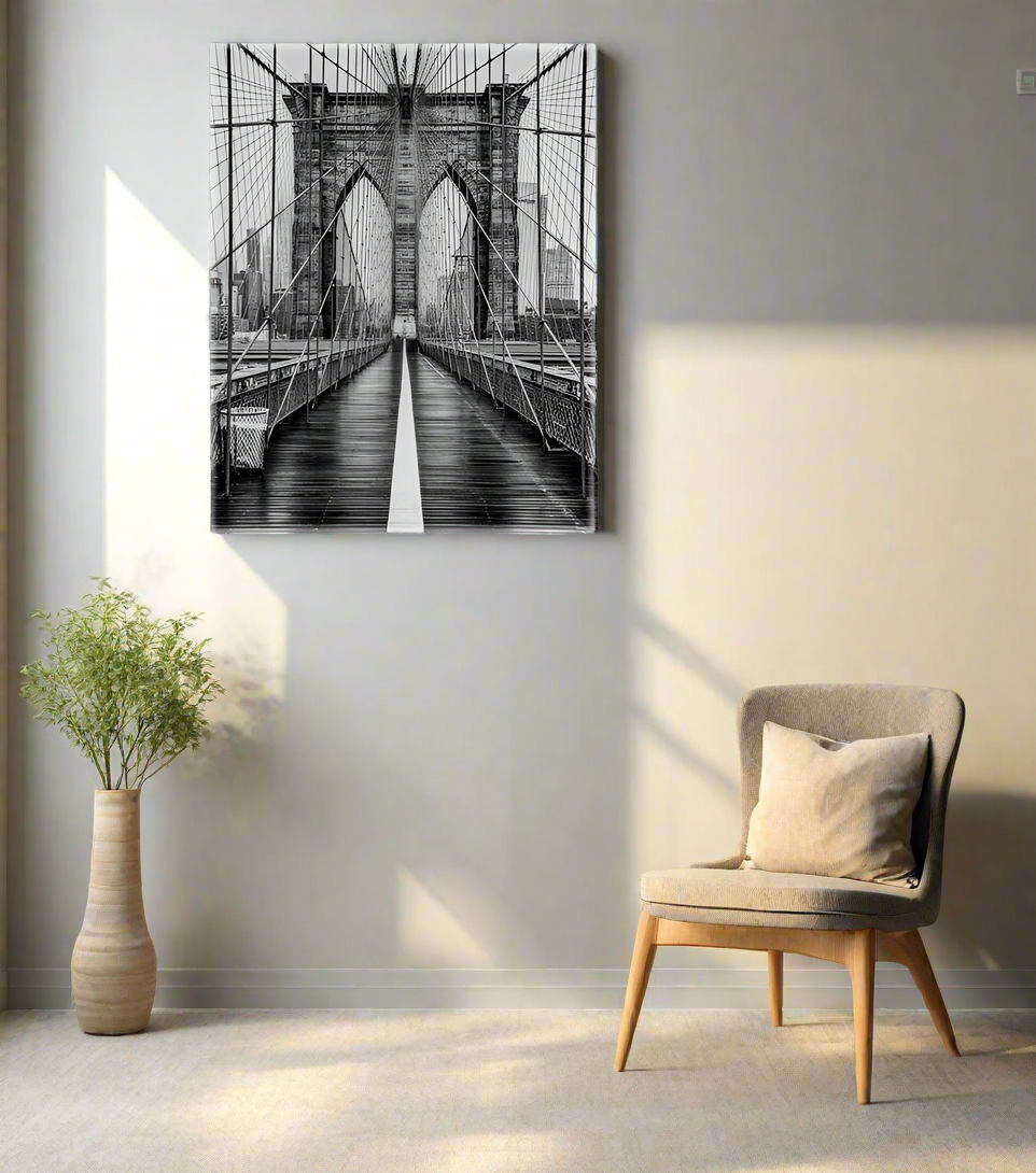 Pont de Brooklyn en noir et blanc - Art mural du Skyline