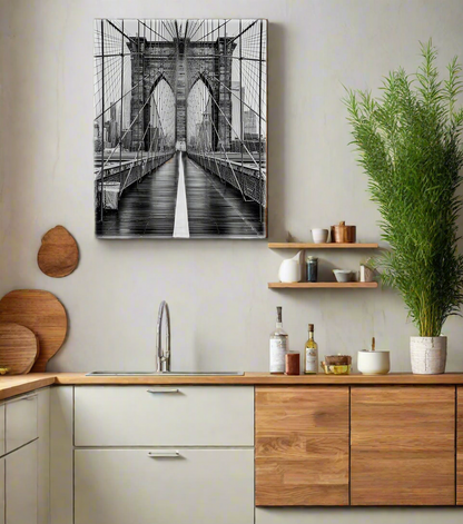 Pont de Brooklyn en noir et blanc - Art mural du Skyline