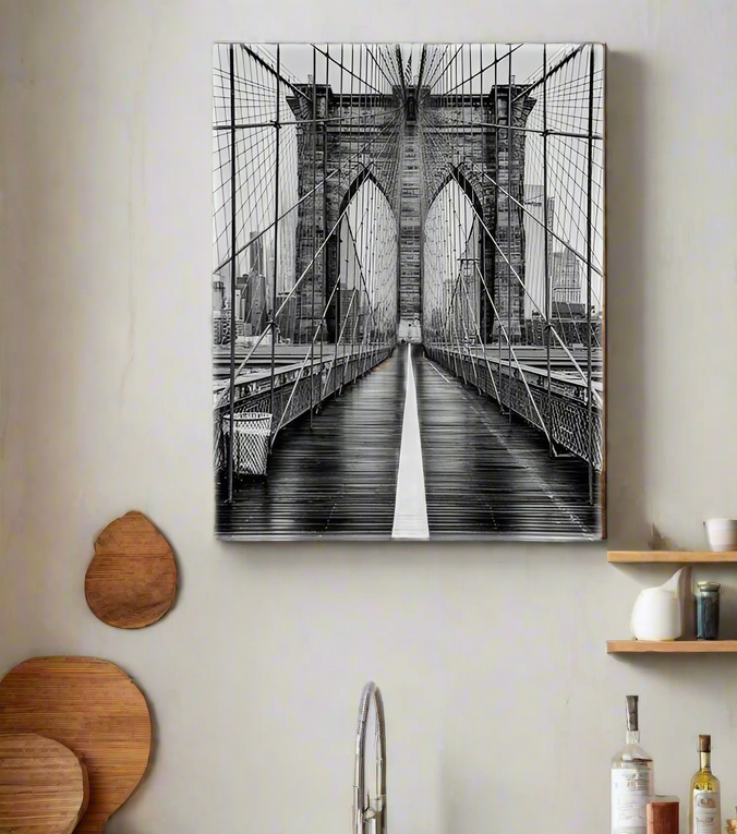 Pont de Brooklyn en noir et blanc - Art mural du Skyline