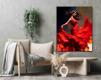 Décoration Murale-La robe rouge-Œuvre d'art. Vernis doré