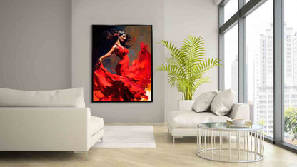 Décoration Murale-La robe rouge-Œuvre d'art. Vernis doré
