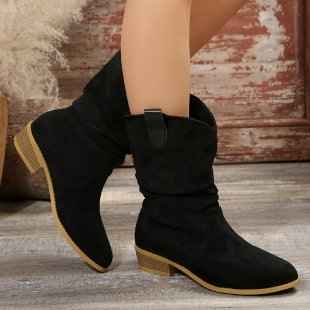 Bottines en daim à bout pointu pour femme – Bottines ajourées en polyuréthane avec semelle en caoutchouc