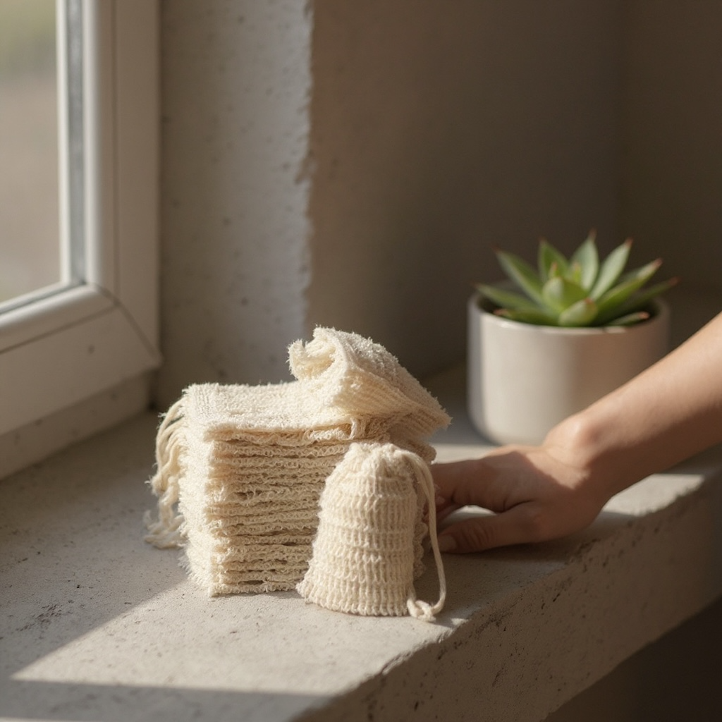 Pochette exfoliante en coton et lin naturels pour savon